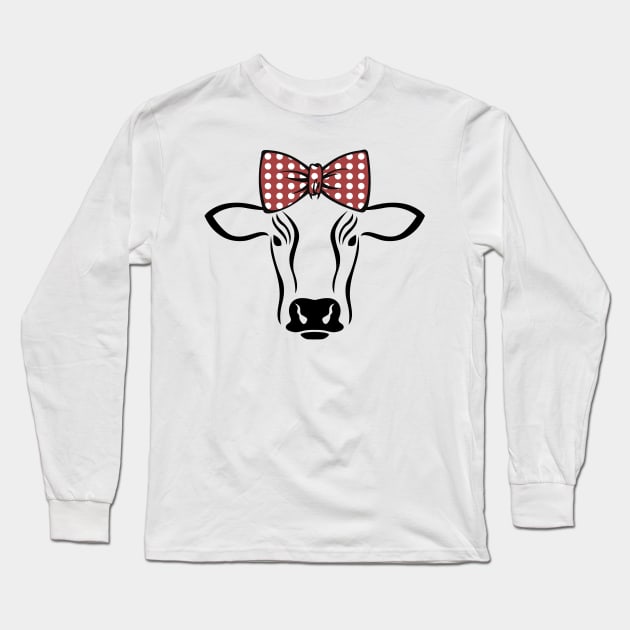 Cow Face With Bow Tie - Cute Lovely Animal For Farmhouse Long Sleeve T-Shirt by mangobanana